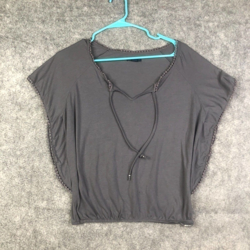 American Eagle Top Women XS Swing Scalloped Hem Festival Boho Gray